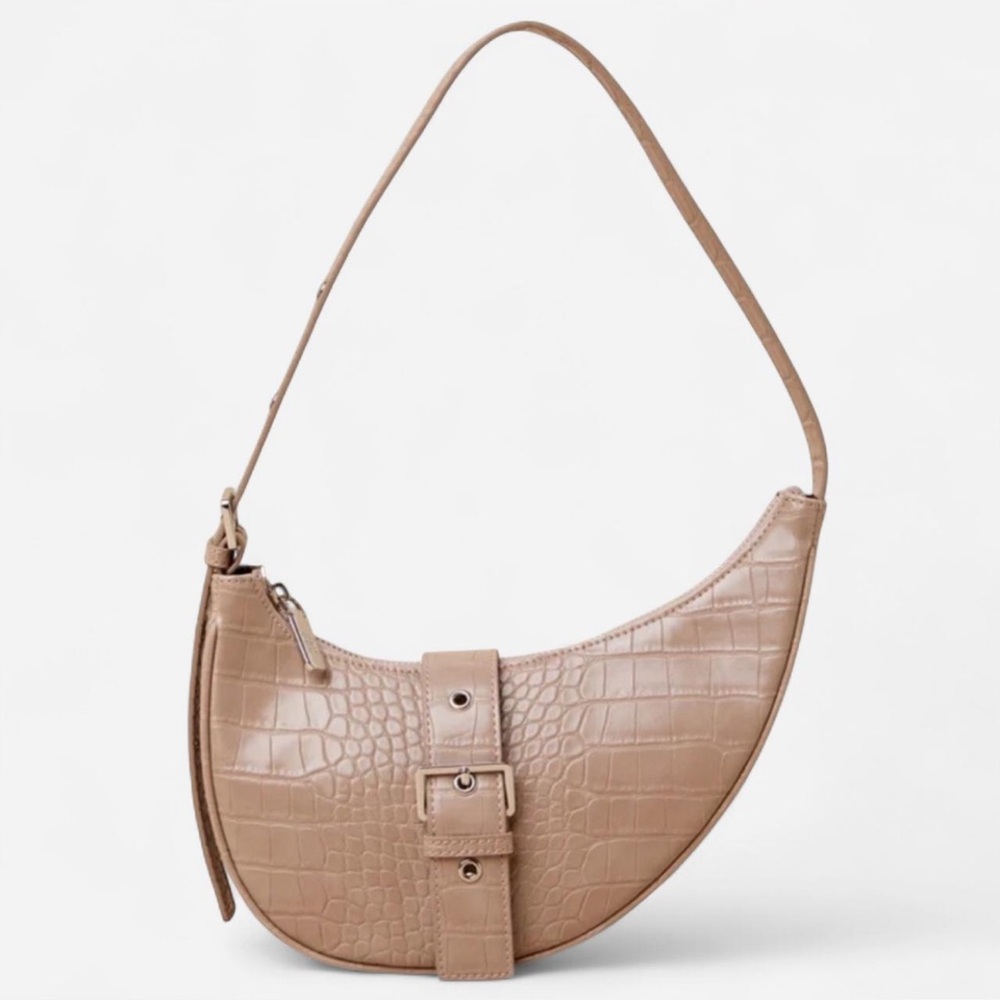 8 Other Reasons Croc Embossed Crescent Buckle Faux Leather Shoulder NWT